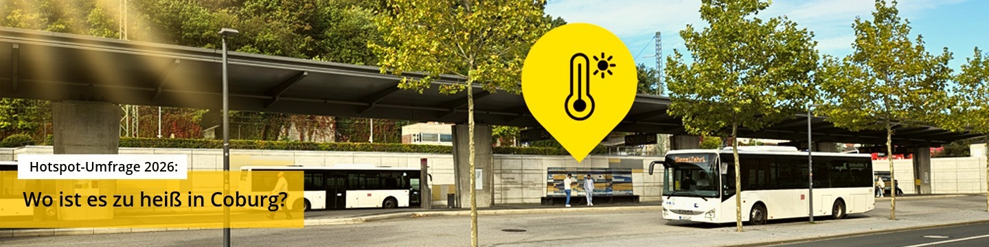 An vielen Orten in Coburg staut sich im Sommer die Hitze – wie hier am ZOB. Mit der Aktion „Hitzeschutz für deinen Hotspot“ sammelt die Stadt Vorschläge, wo künftig mehr Schatten, Begrünung oder Abkühlung entstehen soll.